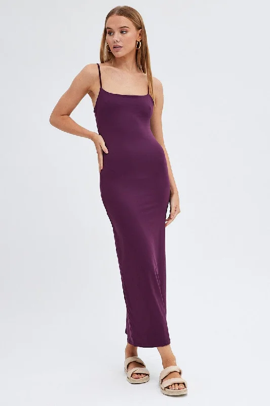 Maxi dresses for a stylish formal dinner event at a restaurant -Purple Supersoft Bodycon Maxi Dress