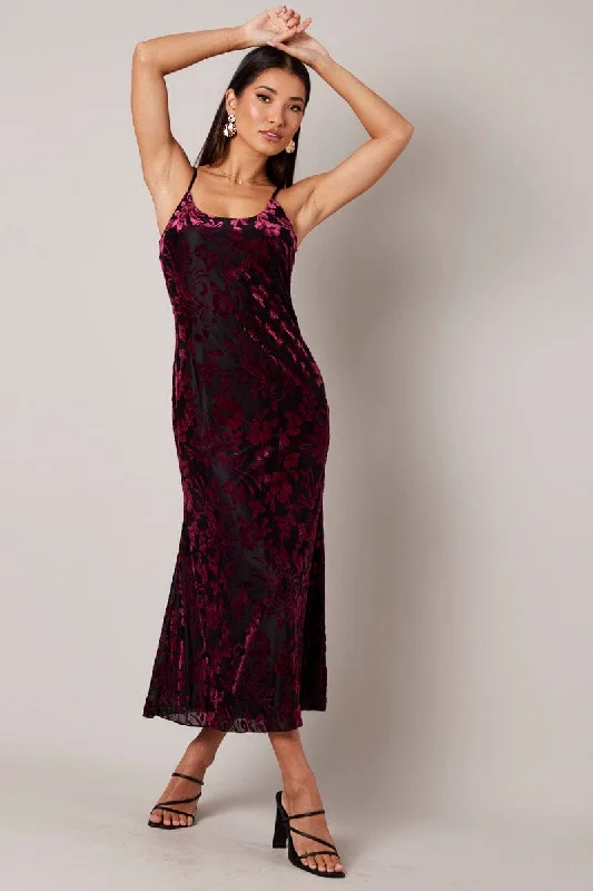 Maxi dresses for a glamorous celebration at a luxury villa -Red Maxi Dress Sleeveless Scoop Neck Burn Out