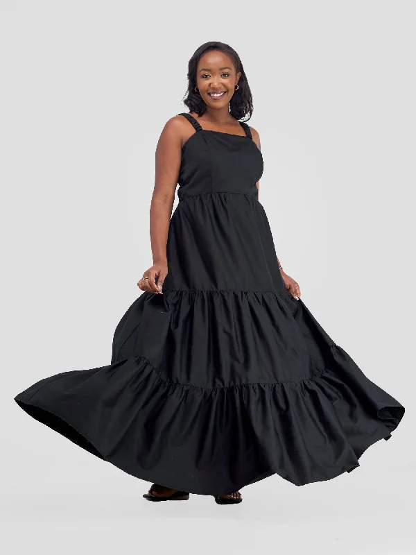 Maxi dresses for a glamorous evening under the stars in the city -Safari Tie Back Maxi Dress - Black