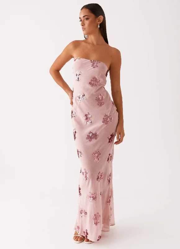 Maxi dresses for a formal dinner event at a country club -Sweet Escape Sequin Maxi Dress - Baby Pink