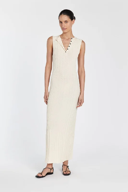 Maxi dresses for a glamorous event in a tropical setting -SYLVIA CREAM SLEEVELESS MAXI DRESS