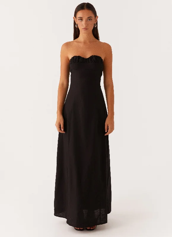 Maxi dresses for a romantic garden celebration with your partner -Tayla Linen Maxi Dress - Black