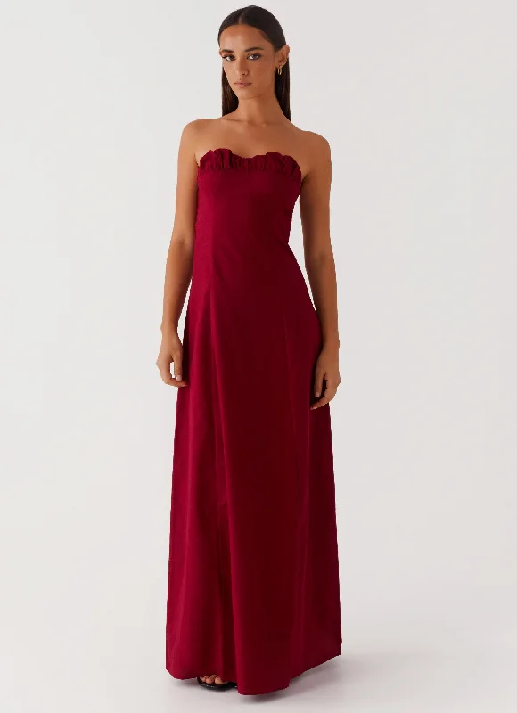 Maxi dresses for a romantic destination wedding in the tropics -Tayla Linen Maxi Dress - Red