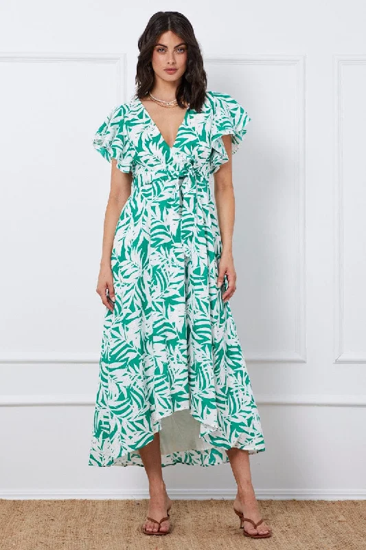 Maxi dresses for a formal family event at a luxury venue -Trop Print Wrap Dress Short Sleeve Maxi