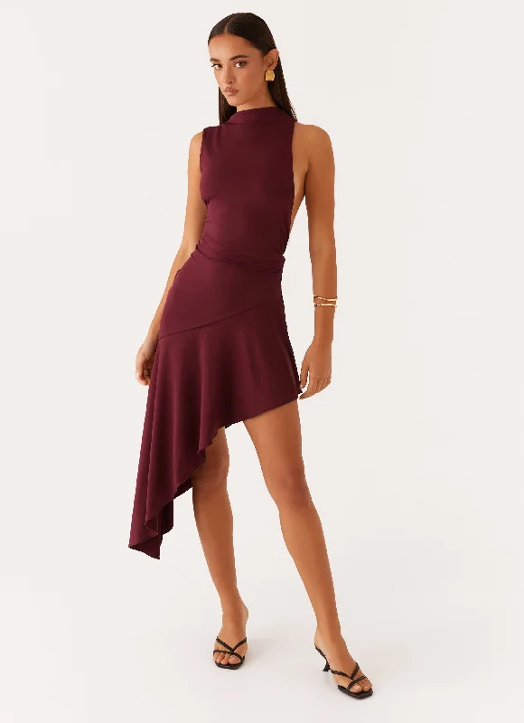 Maxi dresses for a glamorous beachside wedding celebration -Venetia Asymmetric Maxi Dress - Deep Maroon