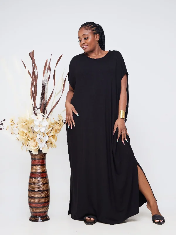 Maxi dresses for a glamorous wedding at a luxury resort -Vivo Essentials Drop Shoulder Maxi Dress - Black