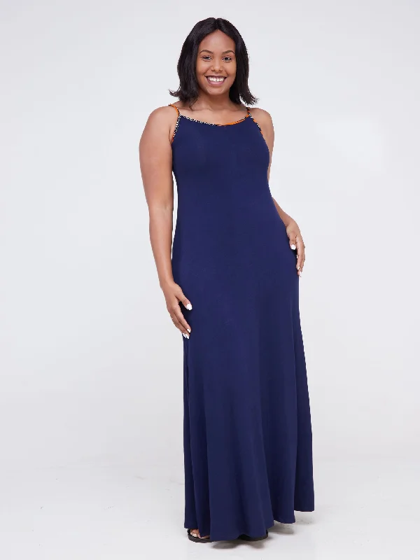 Maxi dresses for a formal wedding reception in a ballroom -Vivo Essentials Strap Maxi Dress - Navy Blue