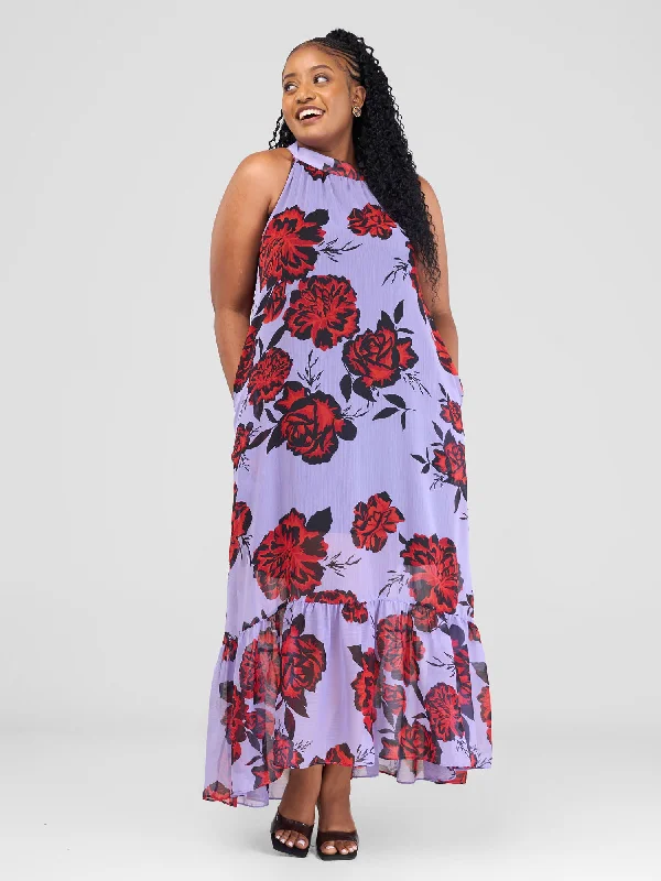 Maxi dresses for a formal celebration at a country club -Vivo Halter Maxi Dress With Lining - Purple / Red Print