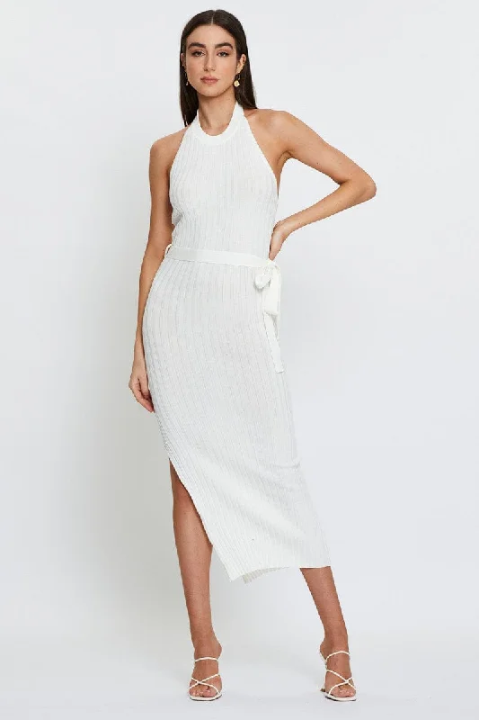 Maxi dresses for a romantic evening out in a stylish restaurant -White Bodycon Dress Maxi Knit