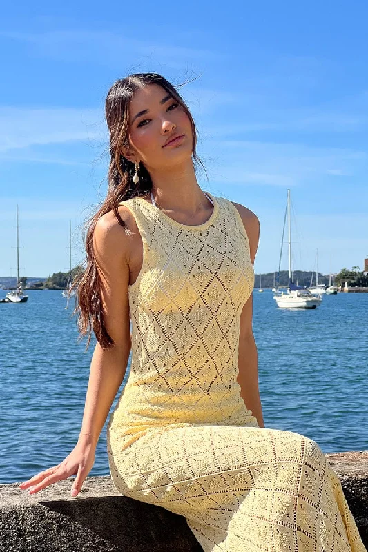 Maxi dresses with sequins for an evening full of glamour -Yellow Knit Dress Sleeveless Maxi