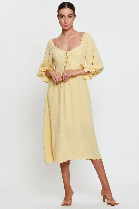 Maxi dresses for a chic garden party at a luxury estate -Yellow Maxi Dress Long Sleeve V Neck