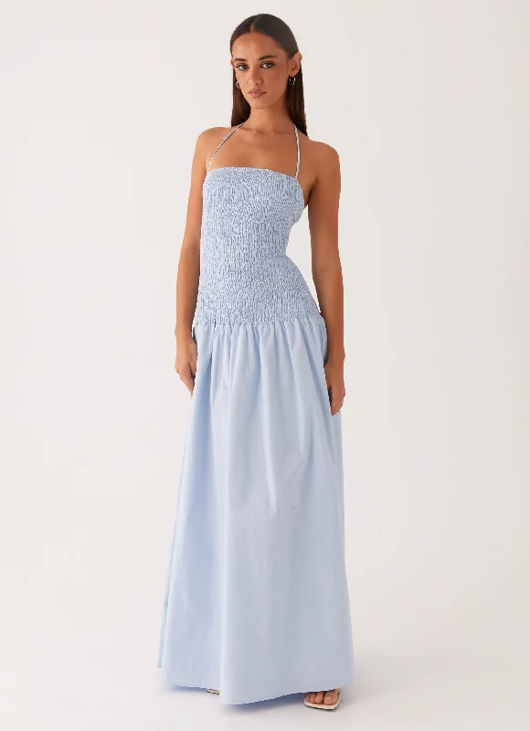 Maxi dresses for a chic formal dinner gathering in a garden -Zahra Maxi Dress - Blue