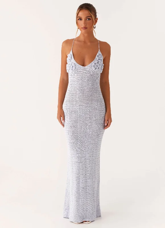 Maxi dresses for an intimate family celebration in the garden -Zara Rose Crochet Maxi Dress - Blue